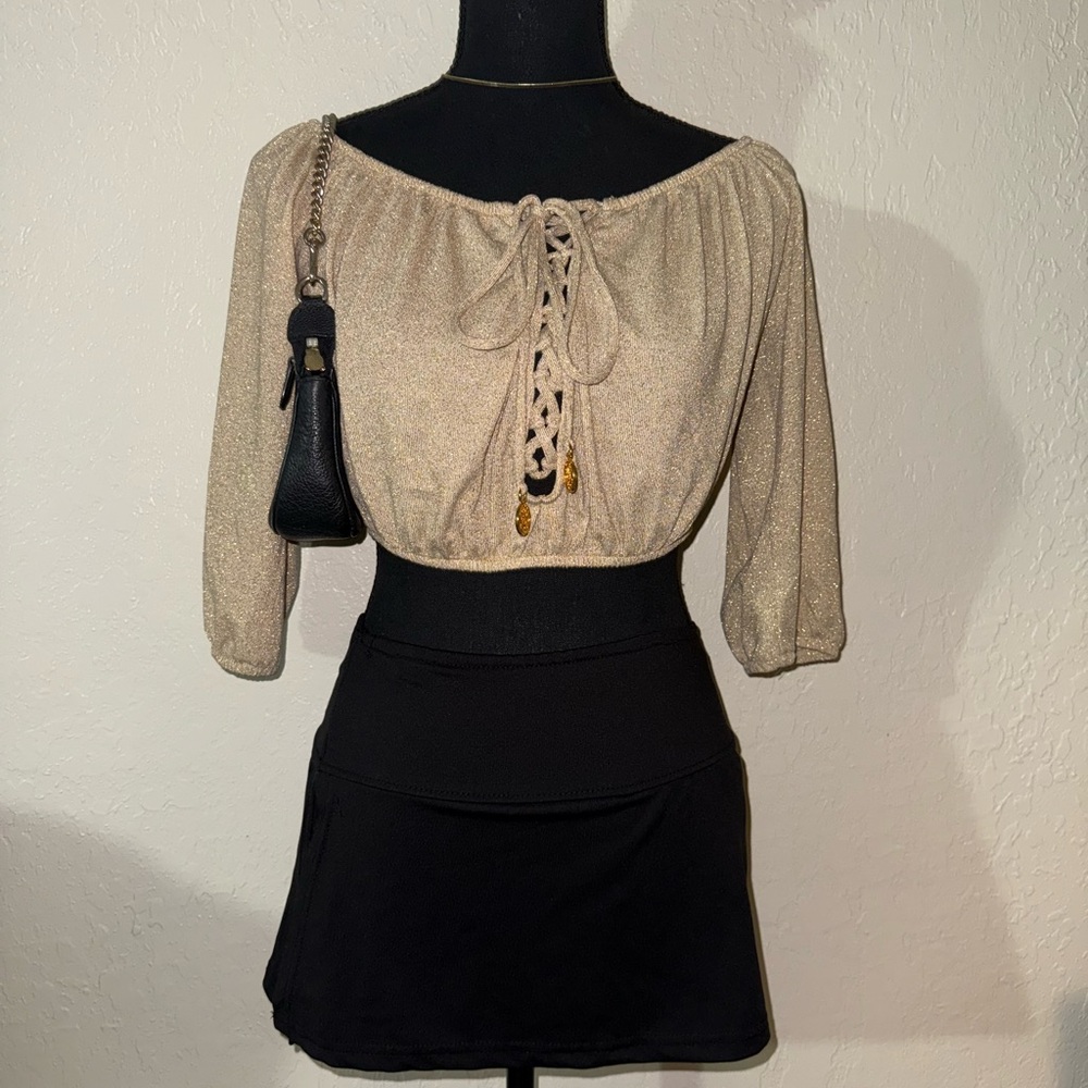 Luli Fama Gold Textured Top